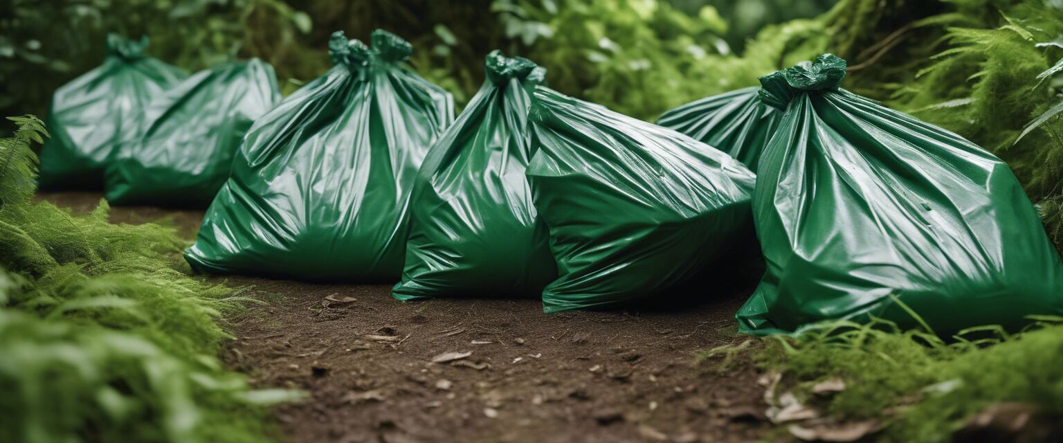 Eco-friendly pet supplies including biodegradable waste bags.